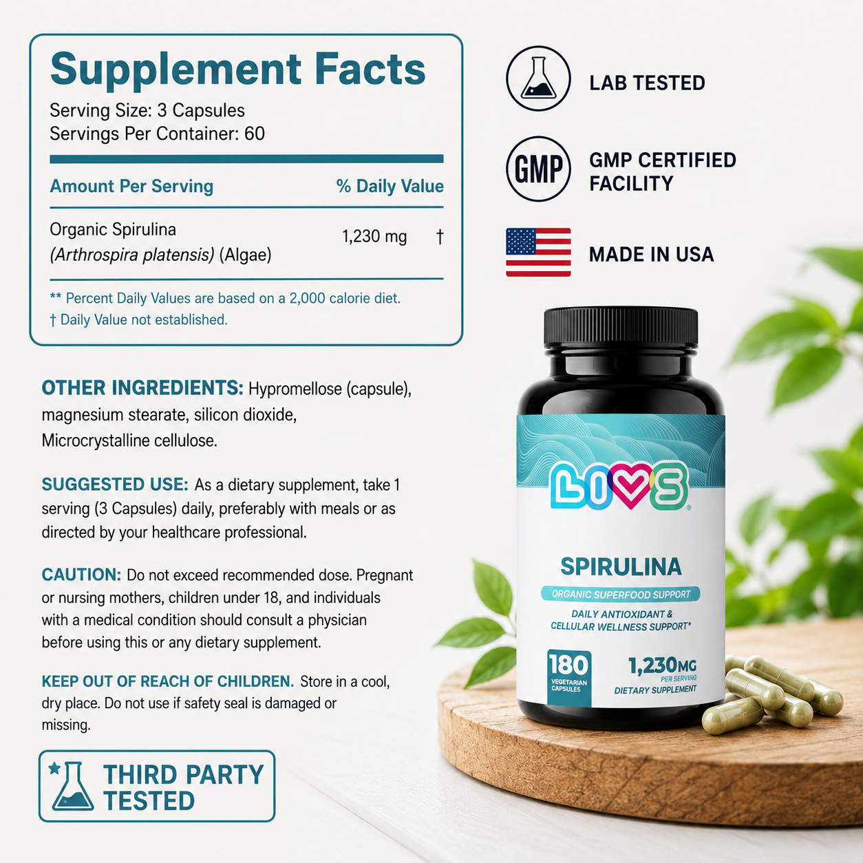 Organic Spirulina 1,230mg